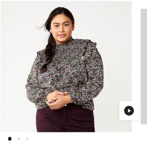 NWT Draper James RSVP Green Multi Floral Blouse with Ruffle Details